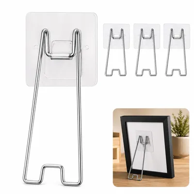 Produktbild von 4er Set Bilderrahmenständer aus Edelstahl, selbstklebend, verstellbar, ohne Bohren, Tischaufsteller für Bilder, Fotos, Urkunden & Dekoration