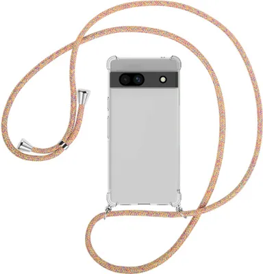 Produktbild von Handykette Backcover-Schutzhülle mit Band (Metall silberfarben) für Google Pixel 7a - Rainbow