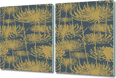 Produktbild von Glas-Herdabdeckplatte Glaskeramikkochfeld-Abdeckung Spritzschutz - 2x 40x52 cm - Blumen golden grau