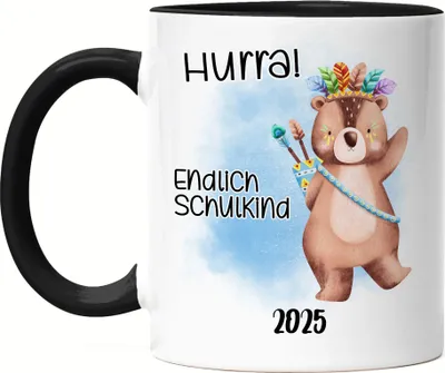 Produktbild von Endlich Schulkind 2025 Bär Tasse Schwarz Einschulungs-Geschenk Erstklässler Schulanfang