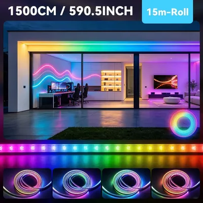 Produktbild von Smarte RGBIC LED-Neonlichtleiste - 15 m - Flimmerfreies Licht - Silikon - Dimmbar - Fernbedienung - Musik- und Timerfunktion