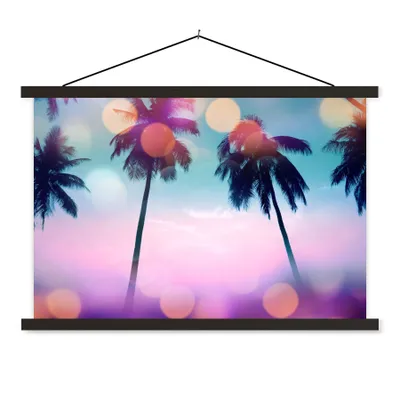 Produktbild von MuchoWow® Textilposter Sommer - Palmen - Himmel - Rosa 60x40 cm mit schwarzem Rahmen - Hölzernes