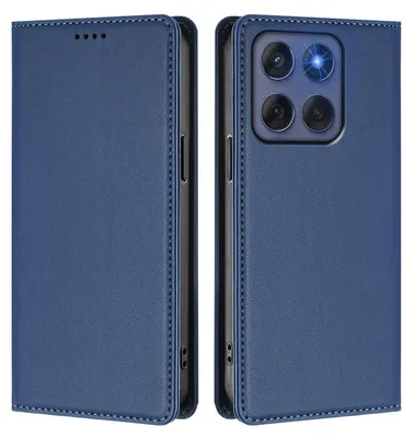 Image de Étui en cuir pour Motorola Edge 60/Edge 60 Fusion, étui à rabat magnétique en cuirPolyuréthaneavec support, bleu foncé