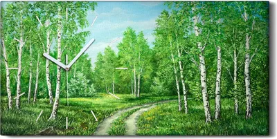 Produktbild von Leinwand Uhr Küche Wohnzimmer Bild 60x30 Malerei Wald Bäume Pfad Natur - weiße Hände