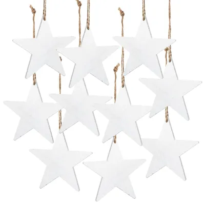 10 Holzsterne, 10 cm, weiß, mit Juteschnur, Weihnachtsanhänger