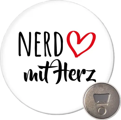 Produktbild von Huuraa Magnet Nerd mit Herz 59mm Kühlschrankmagnet rund Flaschenöffner Geschenkidee