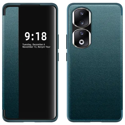 Obrázek produktu pro Pouzdro pro Honor 90 Pro tenkéPolyuretankožené klopové pouzdro s okénkem pro zobrazení zelené