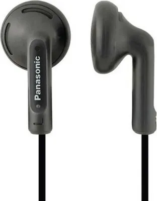 A pair of black Panasonic earphones shown against a white background.
