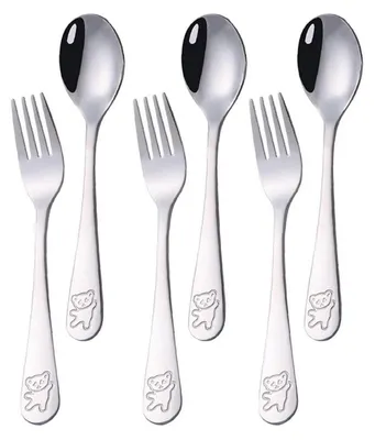 Immagine prodotto di Set di posate Kinder, 6 pezzi, acciaio inossidabile 18/10, motivo orsetti, lunghezza 16,5 cm