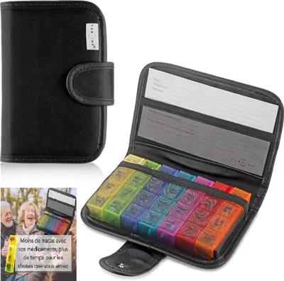 Produktbild von Wöchentlicher Pillenorganizer mit schwarzer Tragetasche, 7-Tage-Pillenorganizer mit 28 Fächern für Vitamine, Nahrungsergänzungsmittel und Medikamente