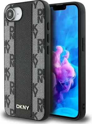 Produktbild von Dkny Leder-Magsafe-Hülle Mit Kariertem Monomuster Für Iphone 16E, Schwarz
