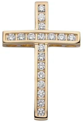 Immagine prodotto di Ciondolo a forma di croce in oro giallo 585, con 18 diamanti taglio brillante, ideale come collana