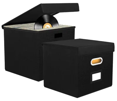 Productafbeelding van 2 stuks opbergboxen voor vinylplaten, stapelbaar en inklapbaar
