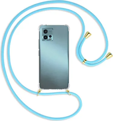 Produktbild von Handykette Backcover-Schutzhülle mit Band (Metall goldfarben) für Motorola Moto G72 (6.55'') - himmelblau