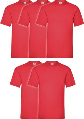 Produktbild von 5er Pack Fruit of the Loom Valueweight T-Shirt + GRATIS MyShirt Stoffbeutel Farbe: rot Größe: XL