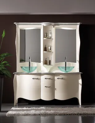 Immagine prodotto di Lavabo classico Lavabo doppio Mobile sottolavabo in legno Specchio da appoggio