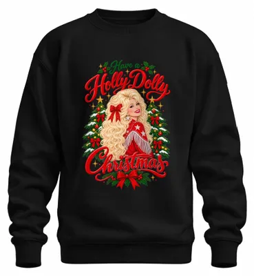 Imagen del producto de Sudadera con cuello redondo, estilo "Holly Dolly Christmas", con motivos country, para cantante, diseño Nashville, color negro, talla L