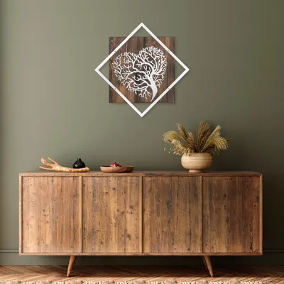 Produktbild von Wallity, Tree- SKL2256, Nussbaumfarbe,|,Silber, Sonstige Wohndekorationen, 54 x 54 cm, 50% Holz (Dicke: 3 cm) / 50% Metall (Dicke: 1