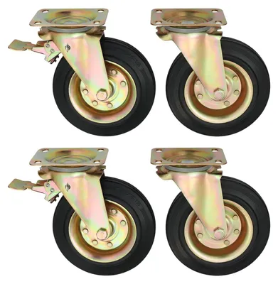 Image de Lot de 4 roulettes pour meubles - Roulettes pivotantes pour charges lourdes de 20 cm - 200 kg par roulette - 2 avec frein, 2 sans - Roues en caoutchouc avec plaque de montage 135 x 110 mm - Noir
