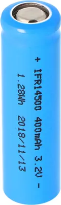 Produktbild von IFR14500 - 400mAh AA LiFePo4 Akku 3,2V mit Flat Top (ohne Kopf) flacher Pluspol, Maße 49,8x14,2mm