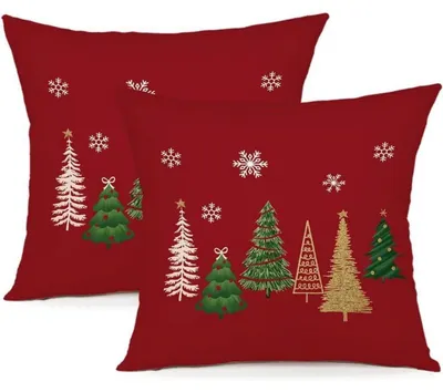 Immagine prodotto di Cuscini decorativi natalizi, 45x45 cm, lino, set da 2, decorazioni invernali