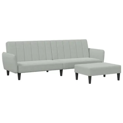 Imagen del producto de Sofá cama de 2 plazas con reposapiés, color gris claro, tapizado en terciopelo