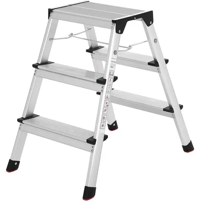 Produktbild von Aluminium-Haushaltsleiter - 3 Stufen - klappbar - Silber/Schwarz - 44 x 68 x 20 cm