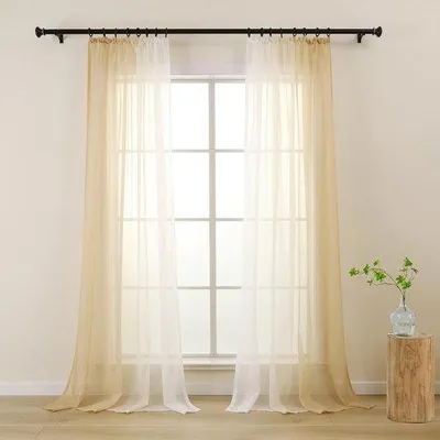 Produktbild von Durchsichtige Vorhänge mit Faltenband beige Weiss 140x145cm