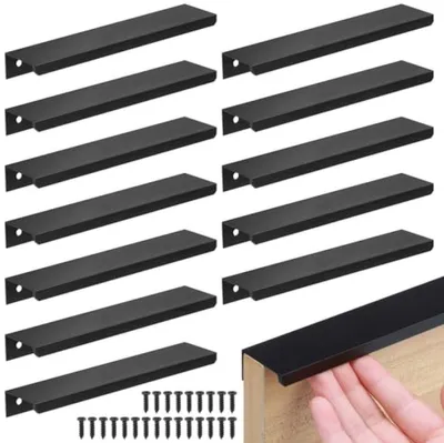 Produktbild von PromoHome® 12 Stück Möbelgriffe schwarz mit Schrauben, verdeckte Schrankgriffe, Lochabstand 150 mm, für Küche, Schlafzimmer, Kleiderschrank