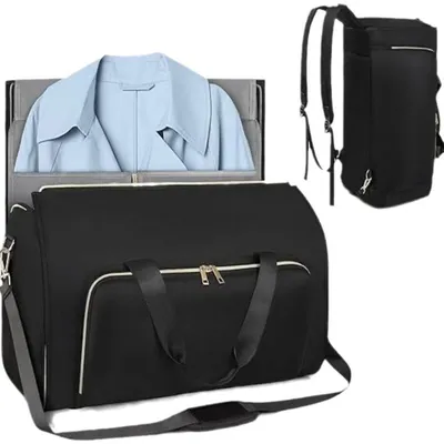 Produktbild von Reisetaschen, Faltbare, integriertem Kleidersack, Handtasche, Rucksack, Umhängetasche oder am Koffer befestigter Trolley, für Reisen, schwarz