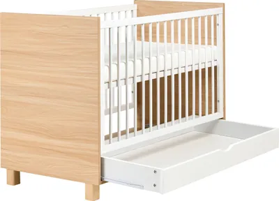 Produktbild von BELIANI Babybett weiß-hellbraun MDF 60 x 120 cm mit höhenverstellbaren Gitterstäben Standardgröße Kinderzimmerzubehör minimalistisches Design