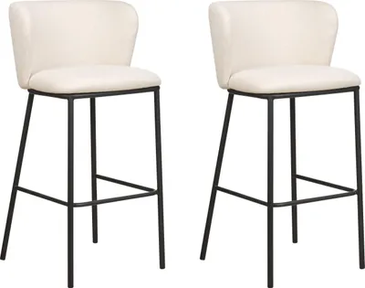 Produktbild von BELIANI Barstuhl 2er Set Cremeweiß Bouclé und Metall mit Niedriger Lehne Fußstützen Retro Design Sitzmöbel Wohnzimmer Küche Bar Wohnküche Ausstattung