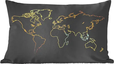 Produktbild von MuchoWow® Zierkissen Sofakissen Wohnzimmer Dekokissen 50x30 cm Goldene Weltkarte auf schwarzem Hintergrund - Wohnzimmerdekoration - Polster mit Photo