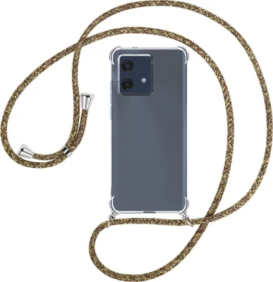 Produktbild von Handykette Backcover-Schutzhülle mit Band (Metall silberfarben) für Motorola Edge 40 Neo (XT2307-1, 6.55'') - braun+beige