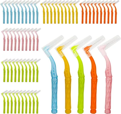 Produktbild von Interdentalbürsten L-förmig, 60 Stück, 5 Größen, für Zahnzwischenräume