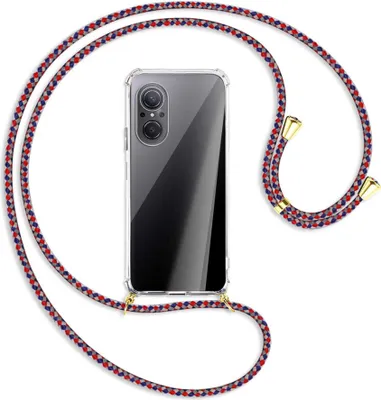 Produktbild von Handykette Backcover-Schutzhülle mit Band (Metall goldfarben) für Huawei nova 9 SE - silber/blau/rot