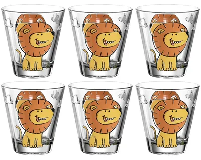 Kinder-Trinkgläser mit Löwenmotiv, 6er Set, 215 ml, spülmaschinenfest