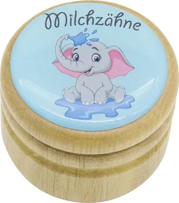 Produktbild von Milchzahndose Elefant Zahndose Milchzähne Bilderdose aus Holz mit Drehverschluss 44 mm ( Elefant )- 7017