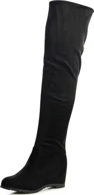 Produktbild von topschuhe24 1233 Damen Overknee Stiefel Overknees Keilabsatz Velours, Farbe:Schwarz, Größe:38 EU