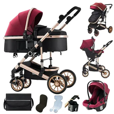 Immagine prodotto di Passeggino 3 in 1 - Passeggino pieghevole con seggiolino auto - Design elegante - Rosso