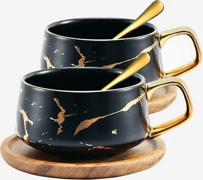 Obrázek produktu pro Sada elegantních keramických hrníčků na kávu, tmavě modrá