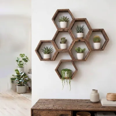 Obrázok produktu pre Skye Decor, elegantná nástenná polička z 100% masívneho dreva, 31x36x9 cm, hnedá