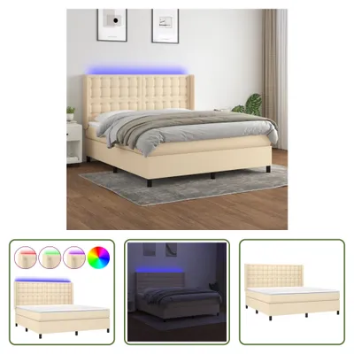 Produktbild von The Living Store Boxspringbett mit Matratze & LED Creme 160x200 cm Stoff