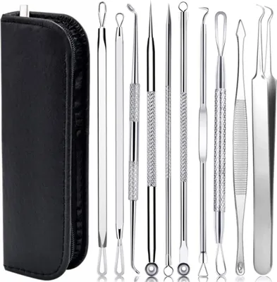 Produktbild von Mitesserentferner Komedonenquetscher Set -10PCS Blackhead Remover mit Akne Pickel Pinzette Mitesser Entferner,Pickel Ausdrücken Werkzeug für Nasen-Gesichtspflege (Edelstahl)
