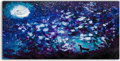 Produktbild von Coloray - Glasbild - 120x60 cm - Wandbild - Glasbilder - Kunst Abstrakte Nacht Wald Wolf Mond