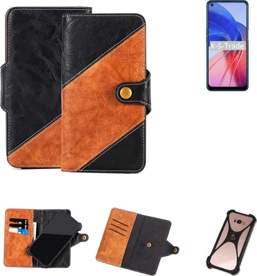 Produktbild von K-S-Trade Handyhülle Schutzhülle Bookstyle Case Wallet-Case kompatibel mit Oppo A55 4G Handy Cover Bumper Klapphülle schwarz hellbraun 1x