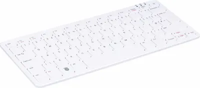 A white keyboard is shown from a slightly elevated angle against a white background.
