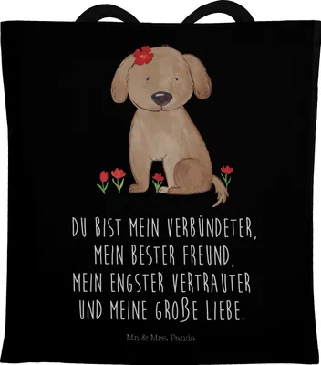 Produktbild von Mr. & Mrs. Panda Tote Bag Hund Dame - Schwarz - Geschenk, Sprüche, Liebe, Schultasche, Laptoptasche, Hunde, Einkaufstasche, Beutel, Verliebt, Tasche, Liebenswert, Lieb