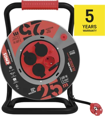 Gummi-Kabeltrommel – 4 Steckdosen, 25m, 1,5mm2  