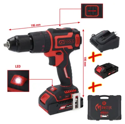 Zdjęcie produktu dla KS TOOLS eMONSTER Zestaw akumulatorowych wiertarko-wkrętarek udarowych 4 szt. - 515.6300
